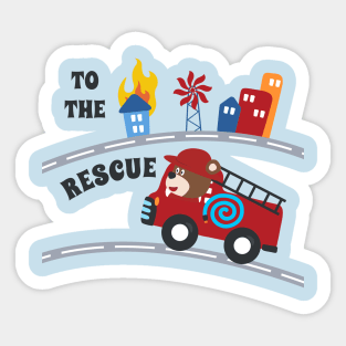 Fire rescue car with funny firefighter, Sticker